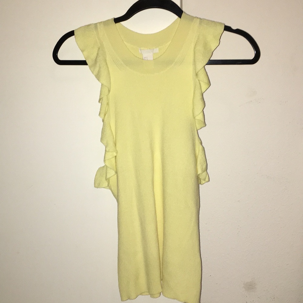 Pale Yellow sleeveless w ruffles sweater top sz m